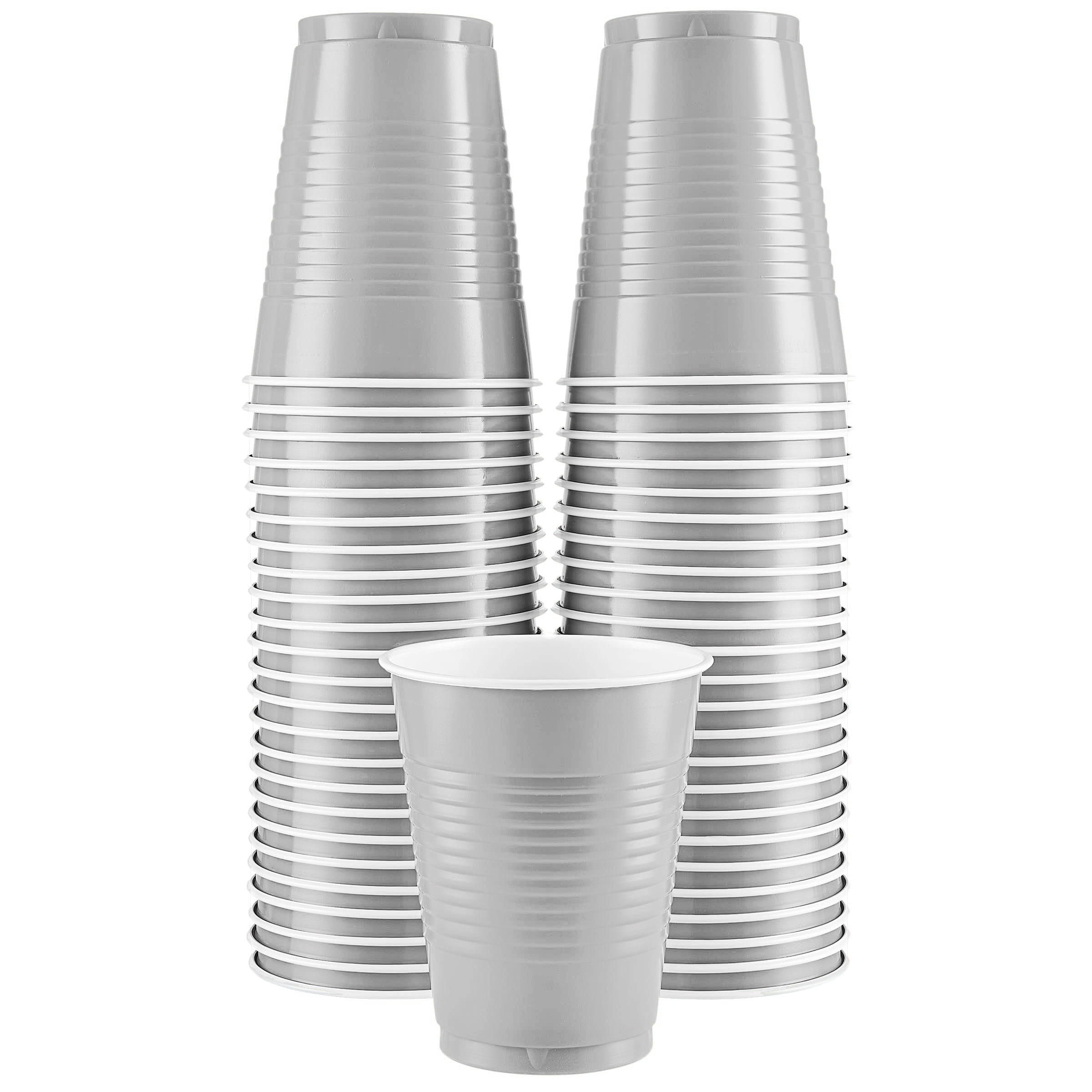 Disposable Plastic Cups, Silver Colored Plastic Cups, 18Ounce Plastic