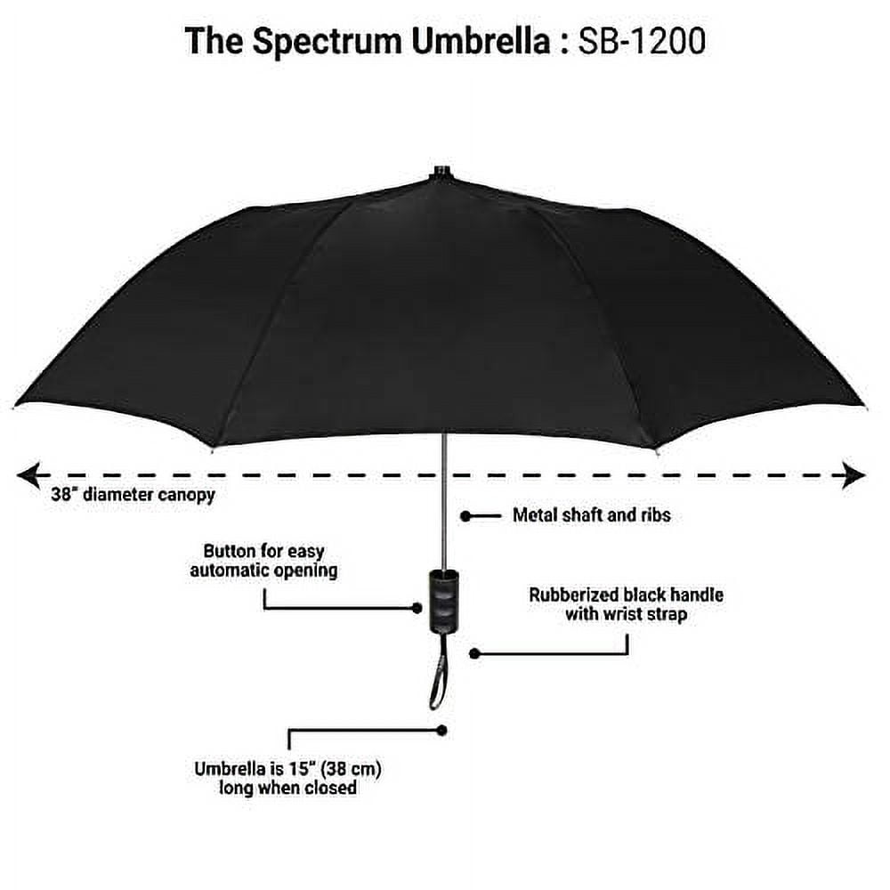 The Spectrum Popular Style 42" Automatic Open Windproof Travel Umbrella for Rain, Wind & Sun, Sturdy Lightweight Small Portable Folding Umbrella for Men and Women, Black