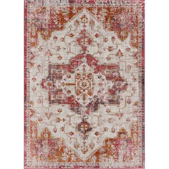 Cream Red Ottoman Terra Antique Area Rug Soft Carpet Mat For Living Room Size 5’3″x7’3″ feet (160×220 cm) and 4x5, 5x7, 7x9, 8x12