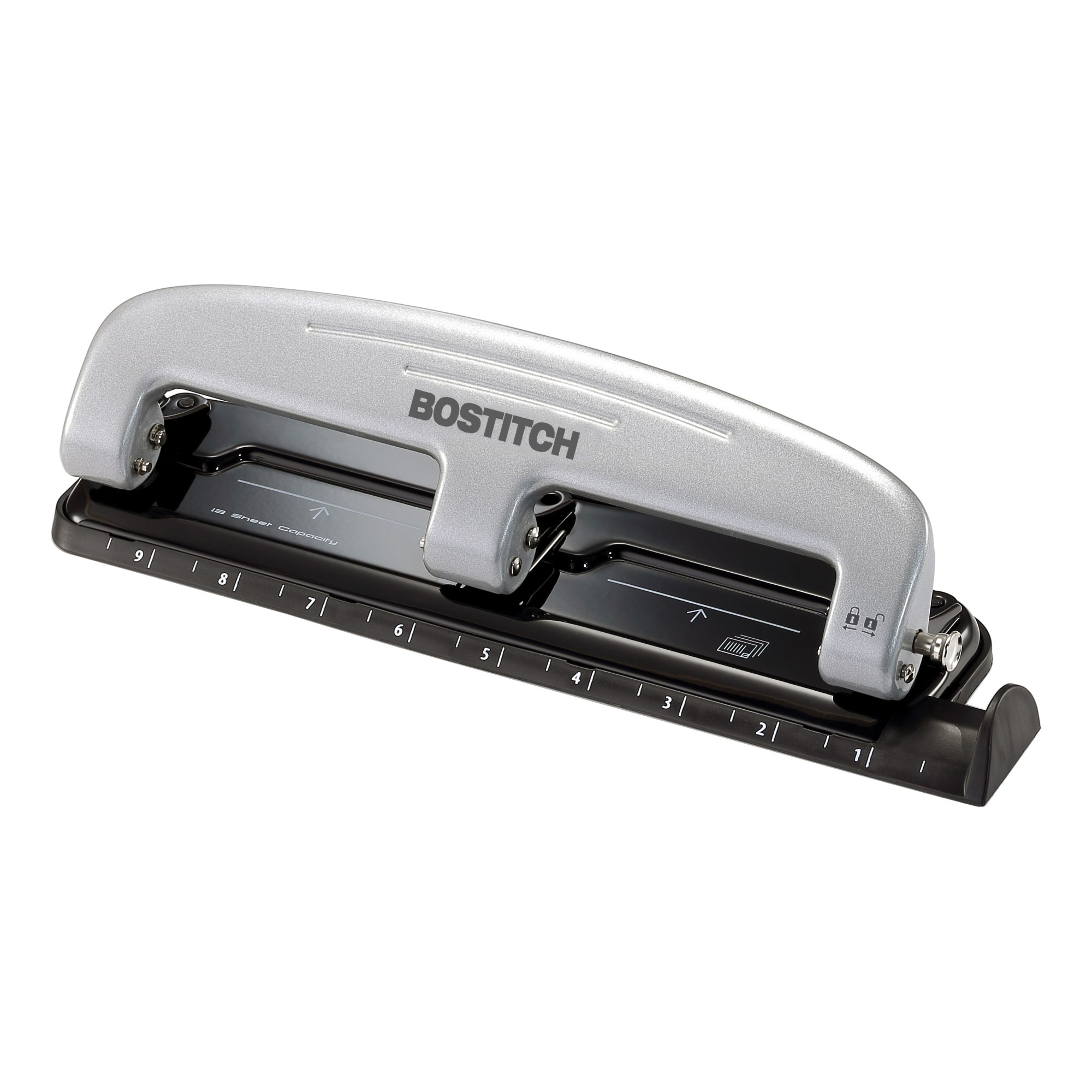 Bostitch EZ Squeeze Three-Hole Punch Silver