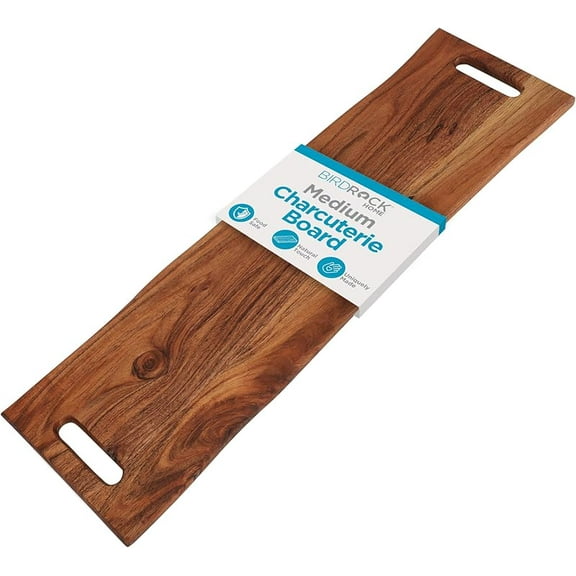 Acacia Wooden Cheese & Charcuterie Board with Handles 27.5" | Rectangular Food Platter for Bread, Meat, or Appetizers | Natural Wood Serving Tray Cutting Board for Kitchen & Outdoor Use