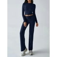 thumbnail image 4 of Conjuntos de 2 Piezas para Mujer, Larga, Cuello Redondo, Pantalones Acampanados de Cintura Alta, Conjuntos de Chándal, Ropa de Calle. Azul Marino L, 4 of 9