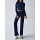 thumbnail image 4 of Conjuntos de 2 Piezas para Mujer, Larga, Cuello Redondo, Pantalones Acampanados de Cintura Alta, Conjuntos de Chándal, Ropa de Calle. Azul Marino XL, 4 of 9