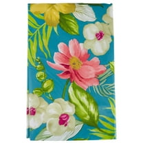Summer Vinyl Tablecloth: Beautiful Tropical Flowers on Aqua Blue Background 52" x 90" Inch
