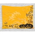 thumbnail image 1 of Halloween Decorations Tapestry, Carved Pumpkins with Floral Patterns Bats and Webs Horror Artwork, Wall Hanging for Bedroom Living Room Dorm Decor, 60W X 40L Inches, Orange Black, by Ambesonne, 1 of 2