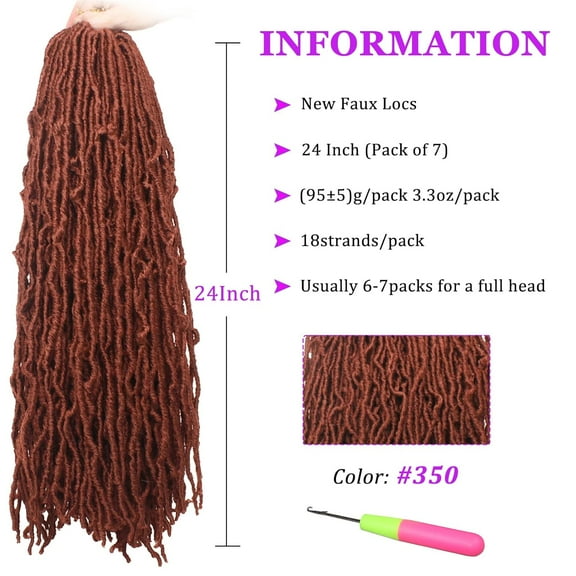 FGERFE-Copper Red 24 Inch 7Packs New Faux Locs Hair Pre-Looped 126Strands Curly Wavy Synthetic Ginger Goddess Soft Locs Crochet Hair Extensions for Women (24 Inch, 350#)