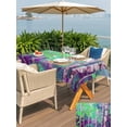 thumbnail image 6 of 60x84 Inch Outdoor Tablecloth with Umbrella Hole Zipper Rectangle Modern Oil Painting Rectangular Tablecloths Outside Waterproof Summer Botanical Purple Green Patio Table Cloth Cover for Picnic Party, 6 of 8