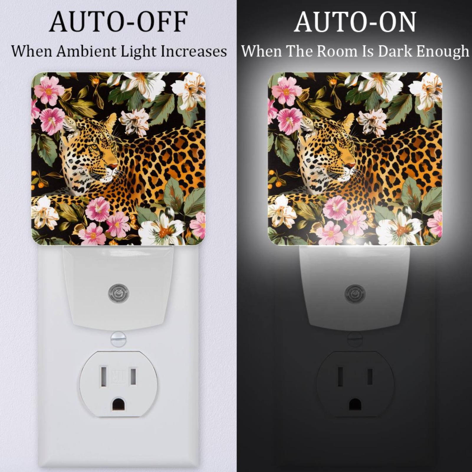 PhooArto Leopard and Flower Pattern Plug in LED Night Light Auto Sensor Dusk to Dawn Decorative Night for Bedroom, Bathroom, Kitchen, Hallway, Stairs, Baby's Room, Energy Saving