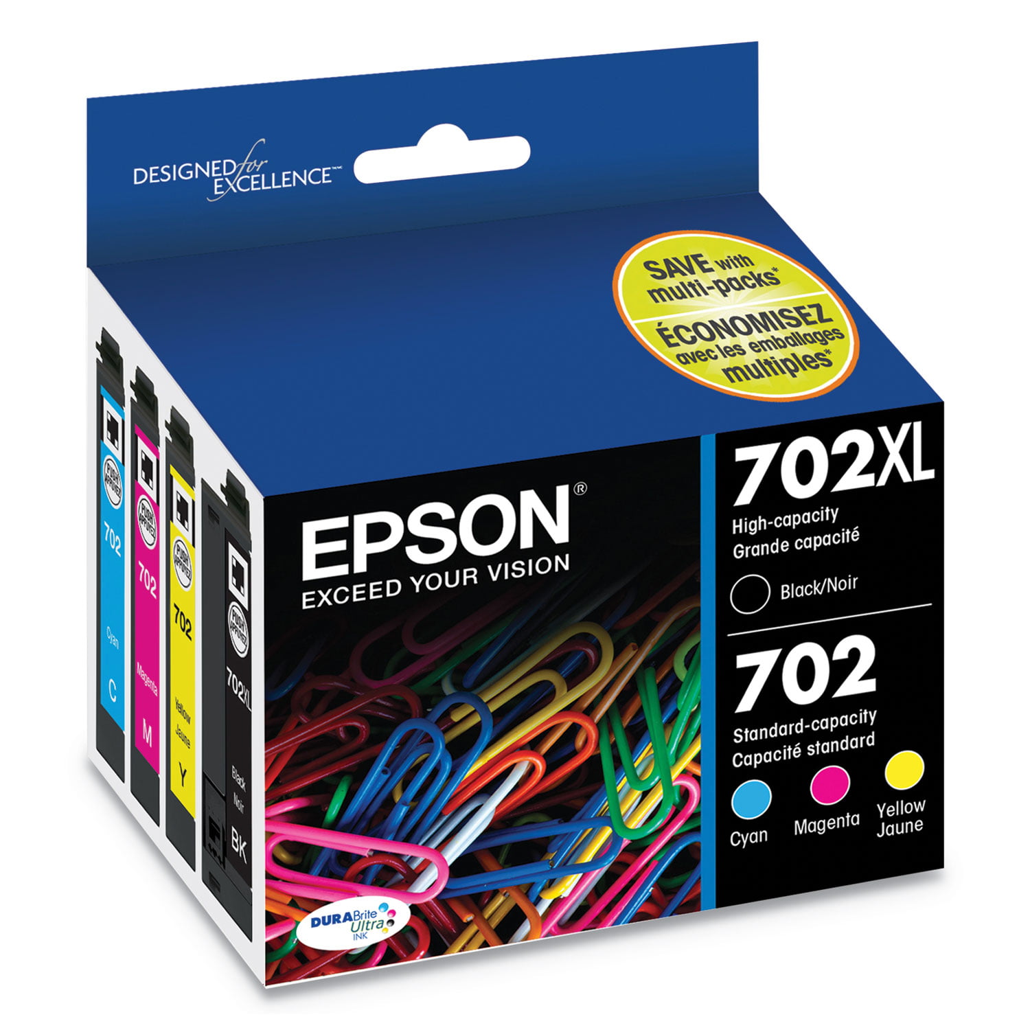 T702XL-BCS Epson DURABrite Ultra 702XL Black/Tricolor Ink Cartridges for sale online 