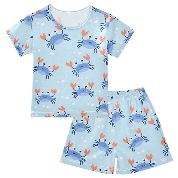 joogoo Cute Cartoon Crabs Pattern Pajama Sets Short Sleeve Cotton 2-Piece Sleepwear 10Y