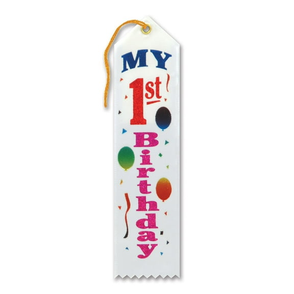 Beistle Biestle 2" x 8" My 1st Birthday Award Ribbon White 9/Pack AR101