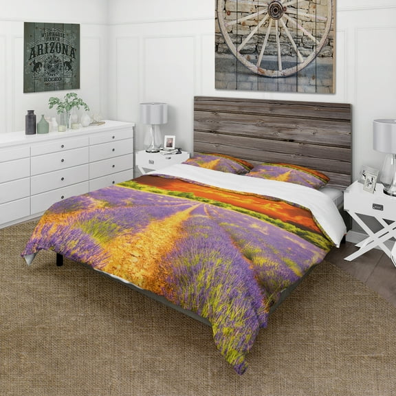 Designart 'Beautiful Lavender Field and Sunset' Cabin & Lodge Duvet Cover Set