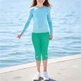 thumbnail image 4 of MKOSPLRT Capri Leggings for Girl High Waist Stretchy Yoga Gym Capris Solid Color Slim Fit Workout Athletic Leggings with Cut Hem, 4 of 9