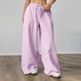 thumbnail image 6 of Womens Striped Pants Color Block Drawstring Pleated High Waist Trousers Loose Fit Casual Wide Leg Comfy Lounge Pants Pink M, 6 of 7