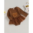 thumbnail image 3 of Arvbitana Baby Girls Sweet Romper Dress Mesh Skirt Hem Patchwork Long Sleeve Bear Pattern Jumpsuit Infant Cute Fall Daily Clothes 3M 6M 9M 12M 18M, 3 of 7