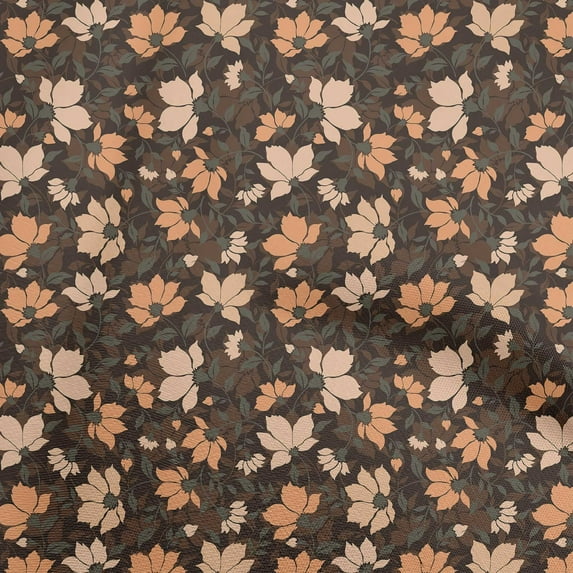 oneOone Cotton Poplin Brown Fabric Floral Retro Sewing Material Print Fabric By The Yard 56 Inch Wide
