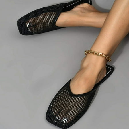 Women s Summer Home Slippers 2022 New Mesh Flat Shoes Square Toe Casual Sandals Wholesale Shoes For Women Zapatos de mujer