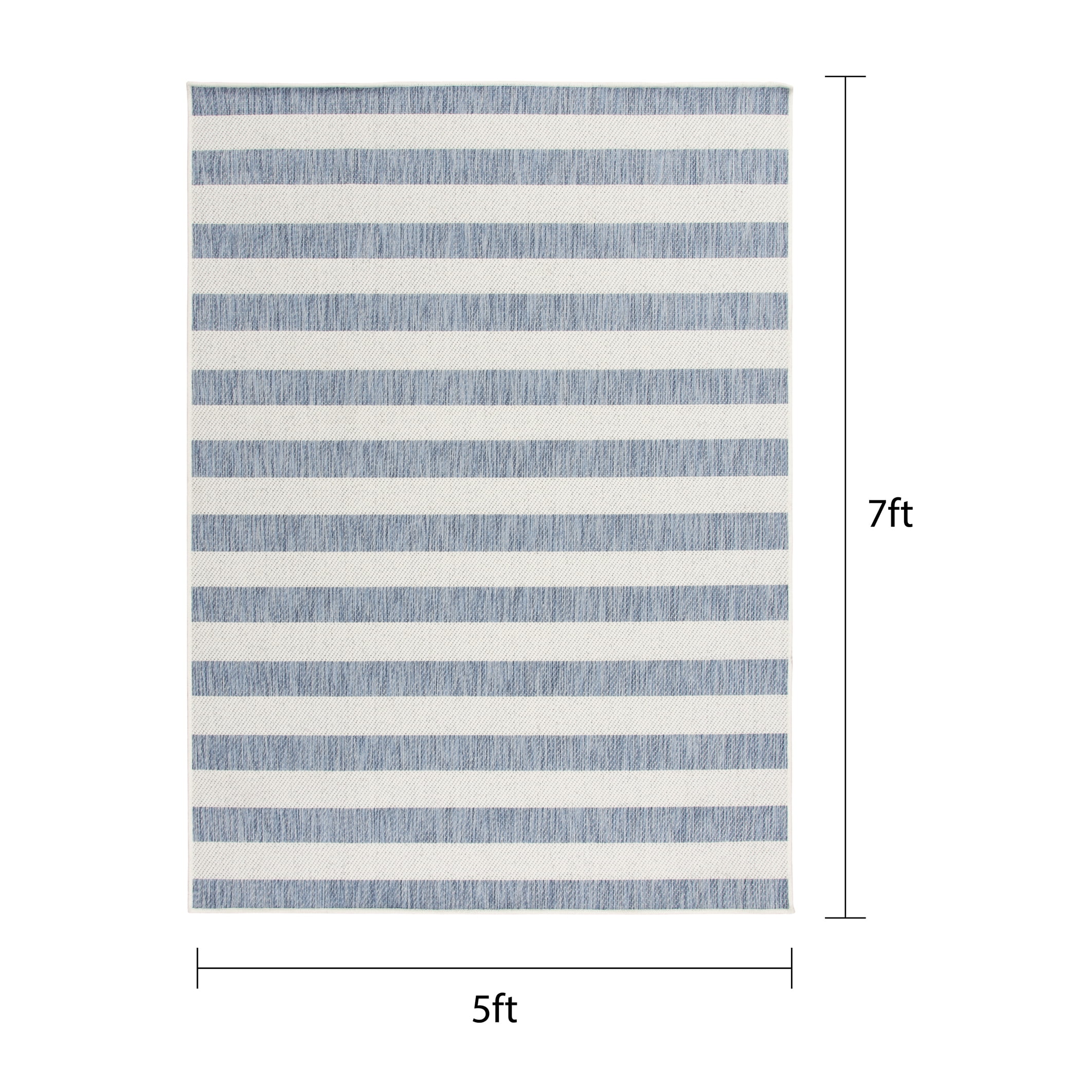 Mainstays Blue and White Striped Coastal Cabana Woven Outdoor Rug, 5'x7'