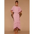 thumbnail image 7 of Pink Womens Tiered Ruffle Hem Midi Dress With Flared Short Sleeves, Round Neck, Elegant For Evening Or Cocktail, 7 of 7