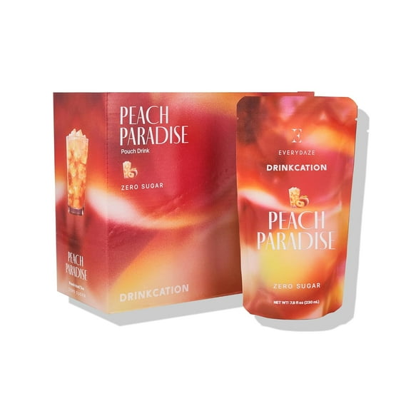 EVERYDAZE Drinkcation Zero Sugar Ready to Drink Fruit Ade with Real Fruit Concentrate | Korean Convenience Store Drink | 7.8 fl oz Pouches x (10 Pack), Low Calorie (Peach Paradise)