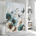 thumbnail image 6 of Teal Tulip Butterfly Shower Curtain, Waterproof Shower Curtains for Bathroom, Beige Turquoise Floral Blue Coastal Washable Fabric Bathtub Curtain Set Bath Decor with 12 Hooks Extra Long 72"x96", 6 of 8