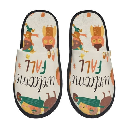 Balery Autumn In The Forest Slient Indoor Furry Fleece Comfort House Shoes Soft Non-Slip Home Shoes Cotton slippers House Slippers-- Large
