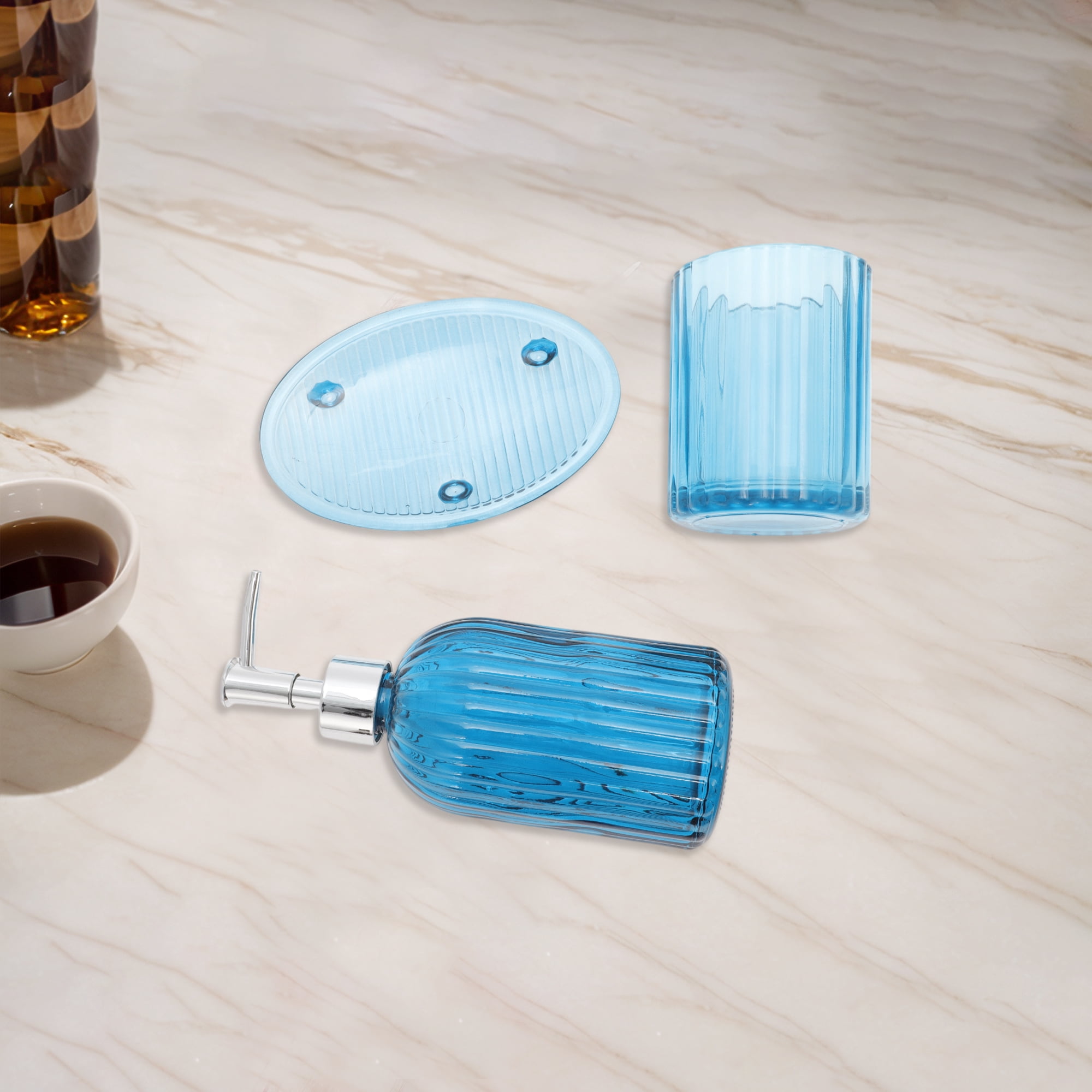 Unique Bargains Bathroom Accessories Kit 3Pcs Blue