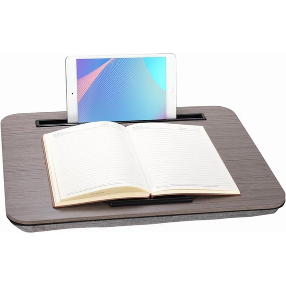 Portable Laptop Desk Fits Up to 16“ Laptops, with Tablet Slot, Built-in Cushion, Great for Home & Office,Lap Desk with Cushion (Walnut, Medium)