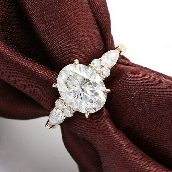Cora Jewellery 2TCW Oval Moissanite Engagement Ring For Women With Side Pear, 14K Yellow Gold