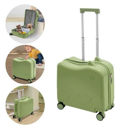 ChicHomey ​18 Inch Children's Ride-On Suitcase,Fun Travel Luggage with Wheels Built-In Combination Lock for Privacy,Children's Trunk for 3-6 years old,Olive Green