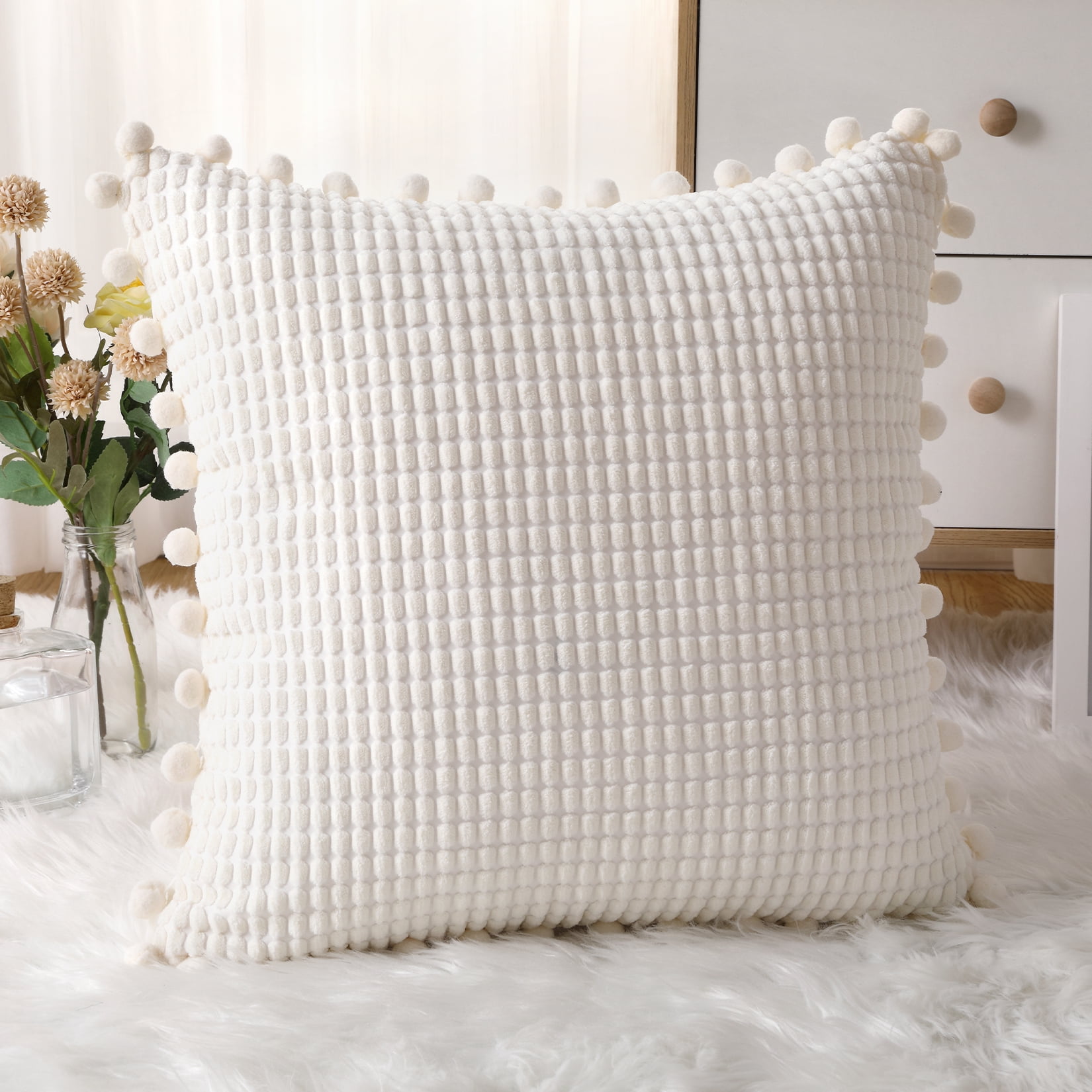 CAROMIO Square Throw Pillow Covers 18" W x 18" L Boho Cozy Outdoor