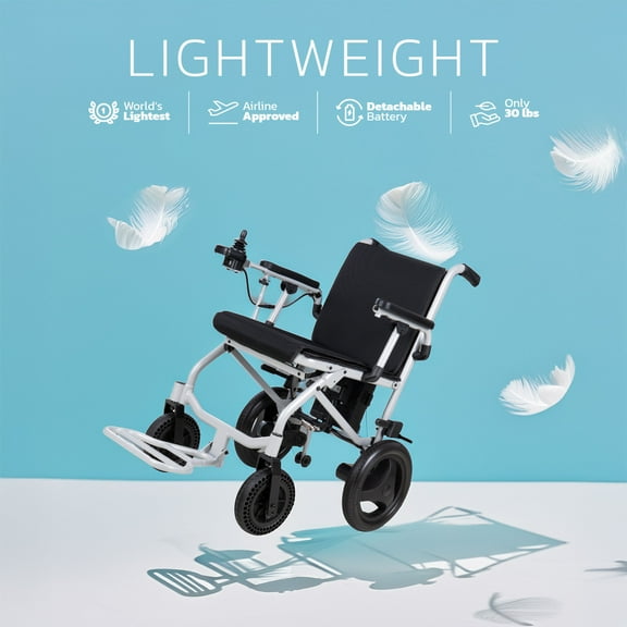Rubicon Lightest, (only 30lbs) Foldable Electric Wheelchair, Travel Size, User-Friendly.