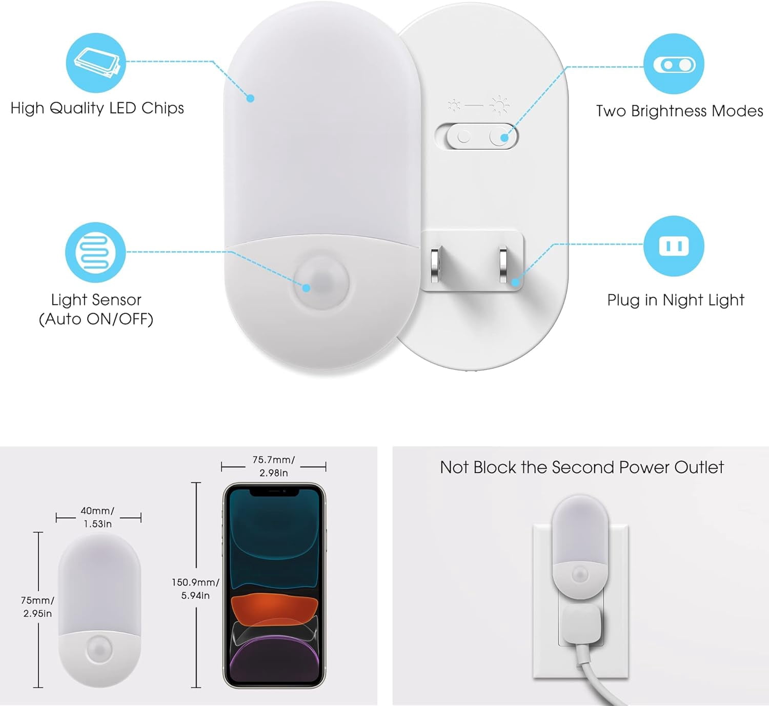 Night Light Plug in, 4 Pack 0.6W LED Night Light for Kids, Auto Dusk to Dawn Sensor Bright Nightlight, Daylight White 5000K, 30/60lm Small Night-Lights for Adults, Hallway, Kitchen, Stairs