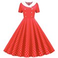 thumbnail image 3 of lcziwo Kids Girls Vintage Polka Dot 50's Girls Dress Short Sleeve Turn-Down Collar Swing Dress Party Dress Red 7 Years, 3 of 7