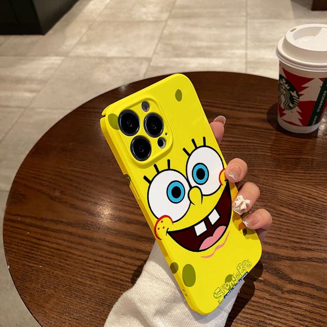 Cute Cartoon S-SpongeBobs Phone Case For IPhone 16 15 14 13 12 11 Pro Max XS XR XSMax 6 7 8 Plus Protection Glossy HD PC Cover FL-F192C0803D1 iPhone 11