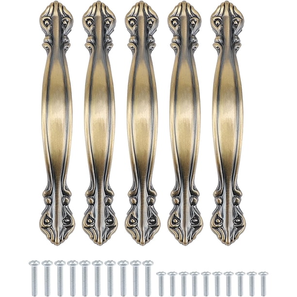 Juego de 10 tiradores de armario vintage en forma de arco antiguo - tiradores de puertas para muebles de 11 cm de largo (distancia entre agujeros de 64 mm) - bronce verde brillar Electrónica