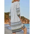 thumbnail image 3 of Women Casual Beach Summer Boho Tassel Tie Neck 3/4 Long Sleeve Short Floral Print Cover Up Sundresses White XL, 3 of 6