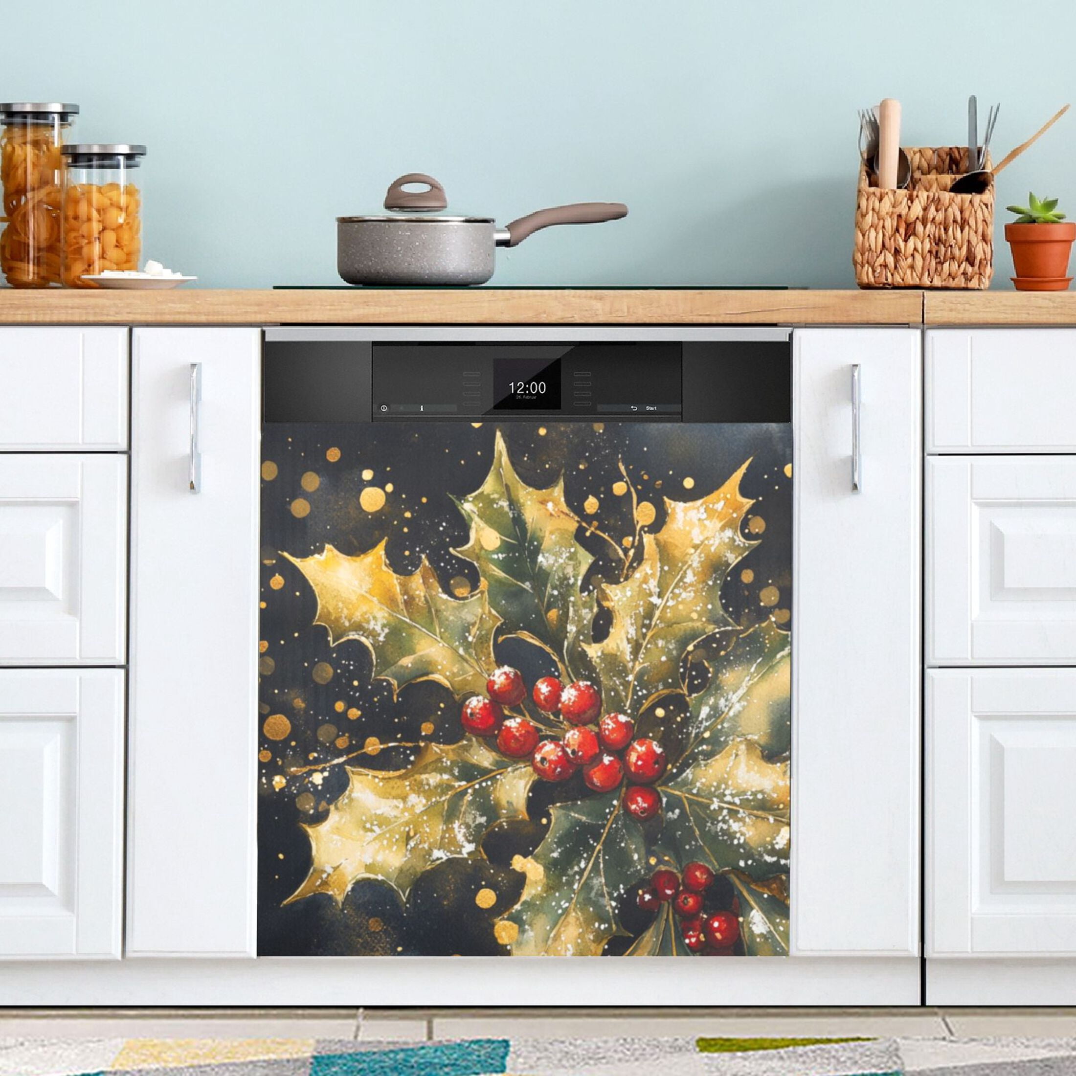 Dishwasher Magnetic Sticker 23x26 Inch Refrigerator Magnetic Sticker Washing Machine Magnetic Sticker Kitchen Panel Magnetic Sticker Home Decor Pretty Holly and Mistletoe