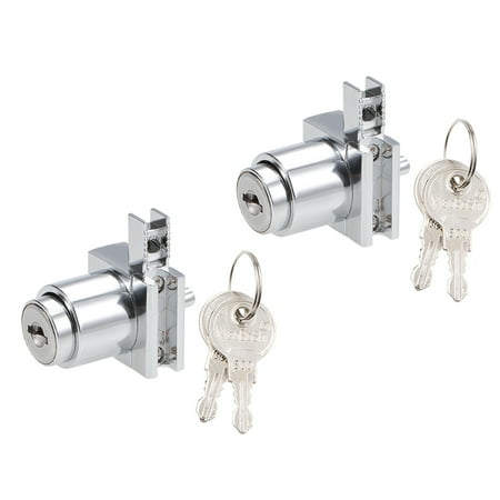 Unique Bargains Push Lock for Sliding Glass Cabinet Door Fits 5mm Thick Keyed Alike 2 Pcs