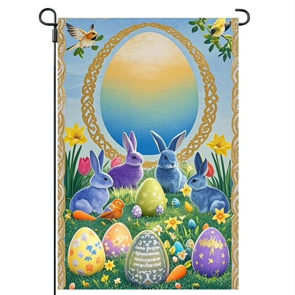 Support de Drapeau de Jardin pour Toutes Saisons Chiens Chemins de Table 72 Pouces de Long Bannière Moderne Extérieure Support de Drapeau de Jardin avec Lumière Solaire Drapeau de Jardin de Pâques 12.5 X 18 Pouces 2025