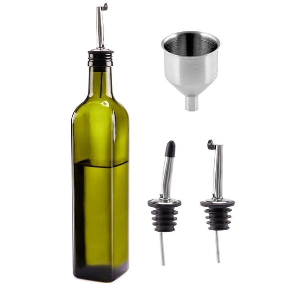 Glass 17oz Dark Green Olive Oil Dispenser Bottle with Pour Spouts