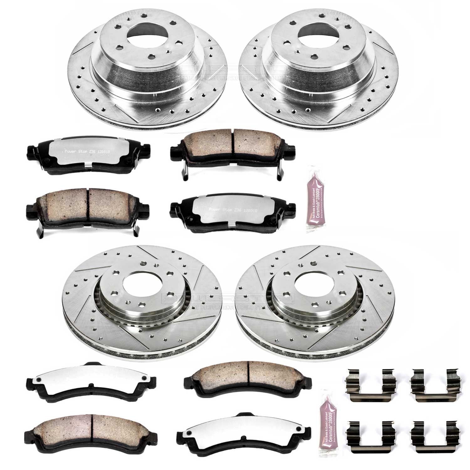 PowerStop Front and Rear Z36 Truck & Tow Carbon-Fiber Ceramic Brake Pad and Drilled and Slotted Rotor Kit Fits: BUICK CHEVROLET GMC ISUZU SAAB Select Models K2062-36