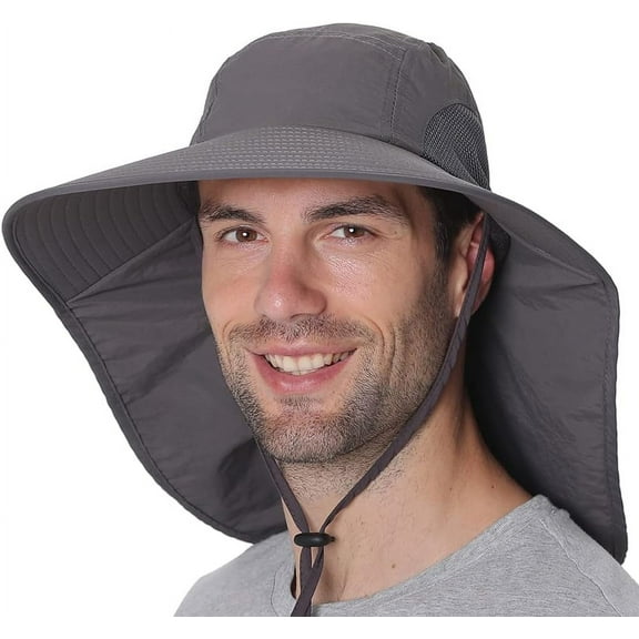 Mens/Woman UPF 50  Sun Protection Safari Cap Wide Brim Fishing Hiking Hat with Neck Flap for Garden Work，travelling, camping, or other working outside