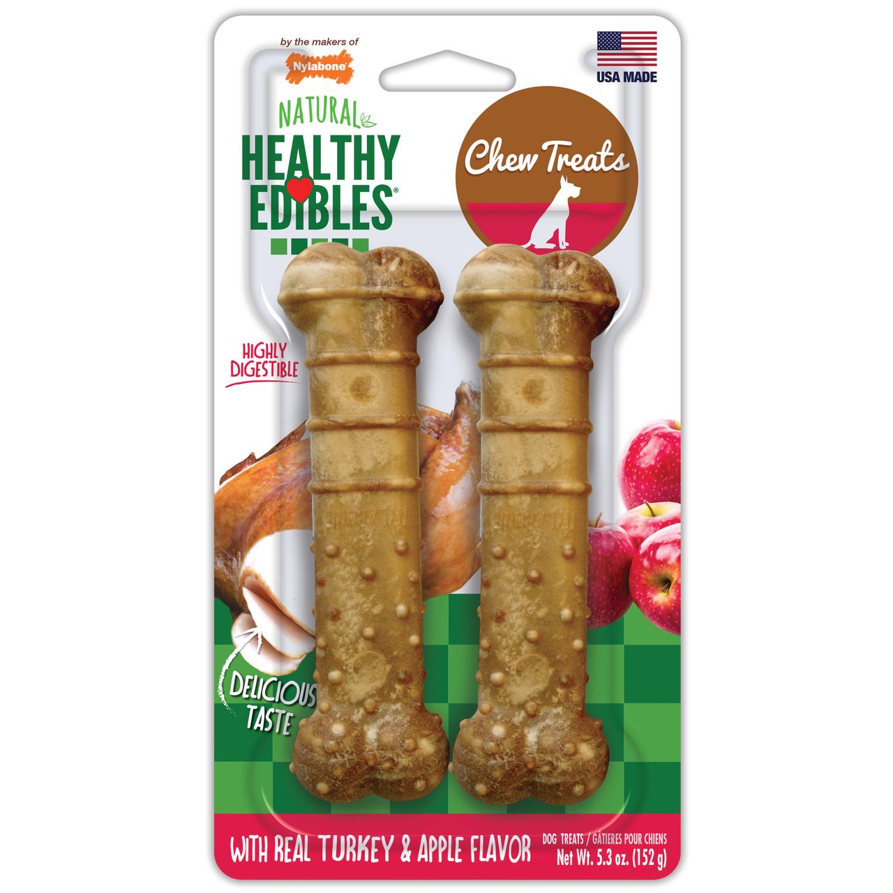 Nylabone Healthy Edibles AllNatural Long Lasting Turkey & Apple Dog Chew Treats 2 count Wolf