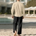 thumbnail image 3 of Ceisia Men's Loose Fit Cotton-Linen Like 2-Piece Set Stand-Up Collar Henley Long Sleeve Shirt with Elastic Waist Wide Leg Pants Gifts, 3 of 6