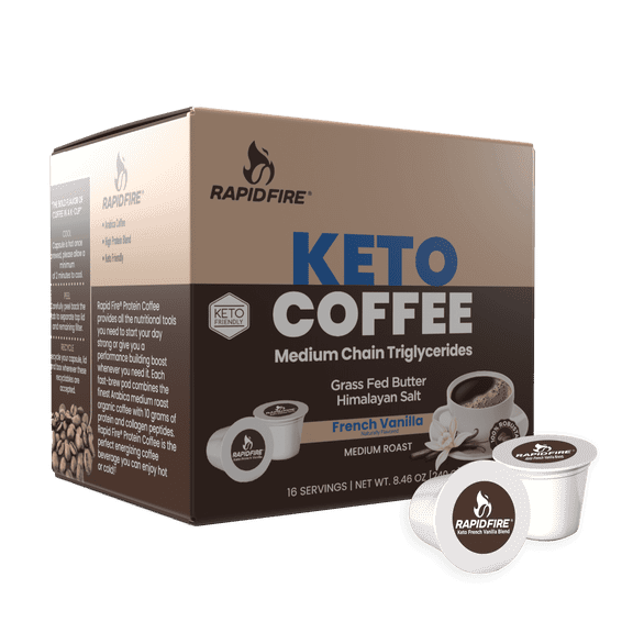 Rapidfire French Vanilla Ketogenic High Performance Keto Coffee Pods, Supports Energy & Metabolism, Weight Management, Single Serve K Cup, Brown, 16 Count