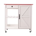 thumbnail image 5 of Kitchen Island with Storage Cabinet on Wheels Small Rolling Cart Pink Table-Top, White, 5 of 8