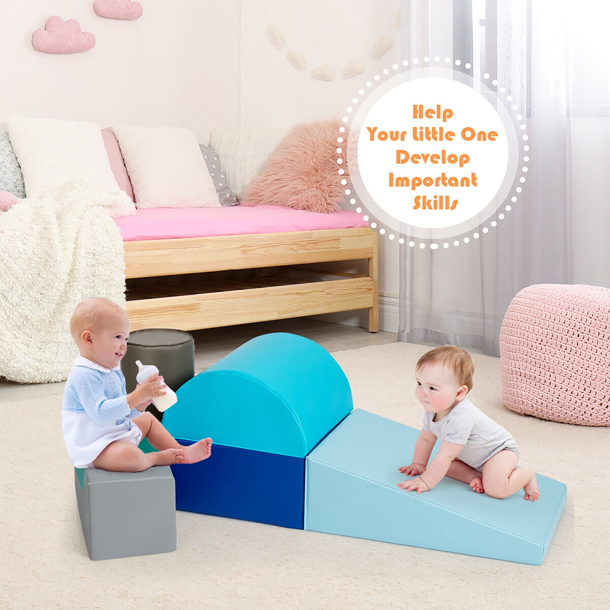 Costway 6 Piece Climb Crawl Play Set Indoor Kids Toddler Baby Safe Soft Foam Blocks Toys