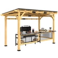 thumbnail image 3 of Outsunny 13' x 6' Wooden Grill Gazebo, Hardtop Outdoor BBQ Gazebo with with Metal Roof, 2 Bar Shelves and 6 Hooks for Patio, Deck, Yard, Natural, 3 of 10