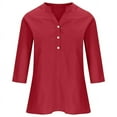 thumbnail image 6 of SDNall Blouses & Button-Down Shirts V-Neck Long Sleeve Loose Button Cotton and Linen T-Shirt Summer Blouse Womens Blouse (Red, Sizes S-XXXL), 6 of 9